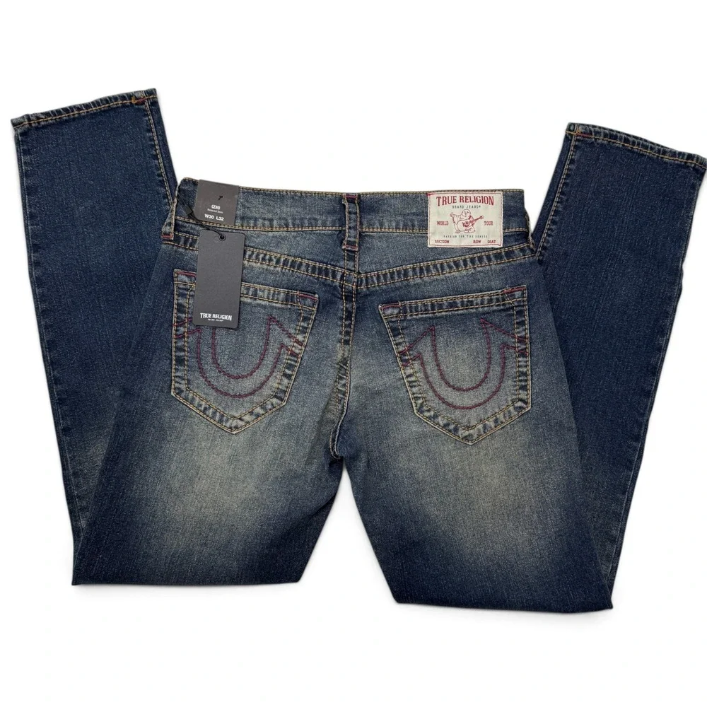 True Religion Geno Big T Slim Jeans Mens 30 x 32 Medium Bonechill Wash NWT